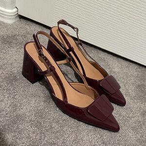 Chic Wine Slingback Block Heels